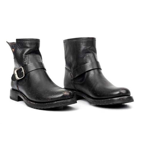 Frye Women Veronica Flex Black Leather Strap Moto Biker Ankle Boots sz 9 - Picture 1 of 7